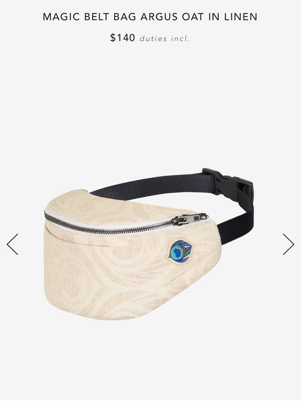 NEW Artipoppe Magic Oat Linen Belt Bag with Black Strap